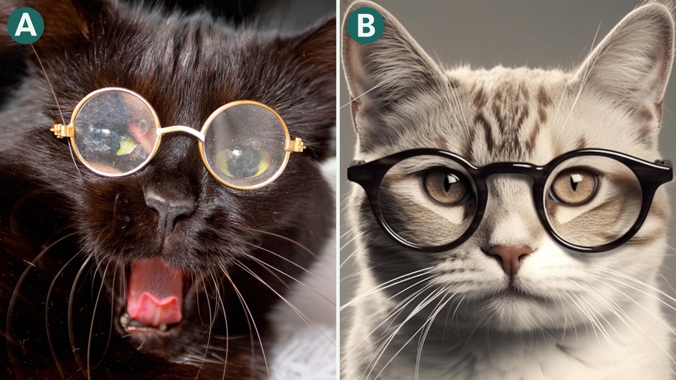 Eine Kollage von Katzen mit Brillen.